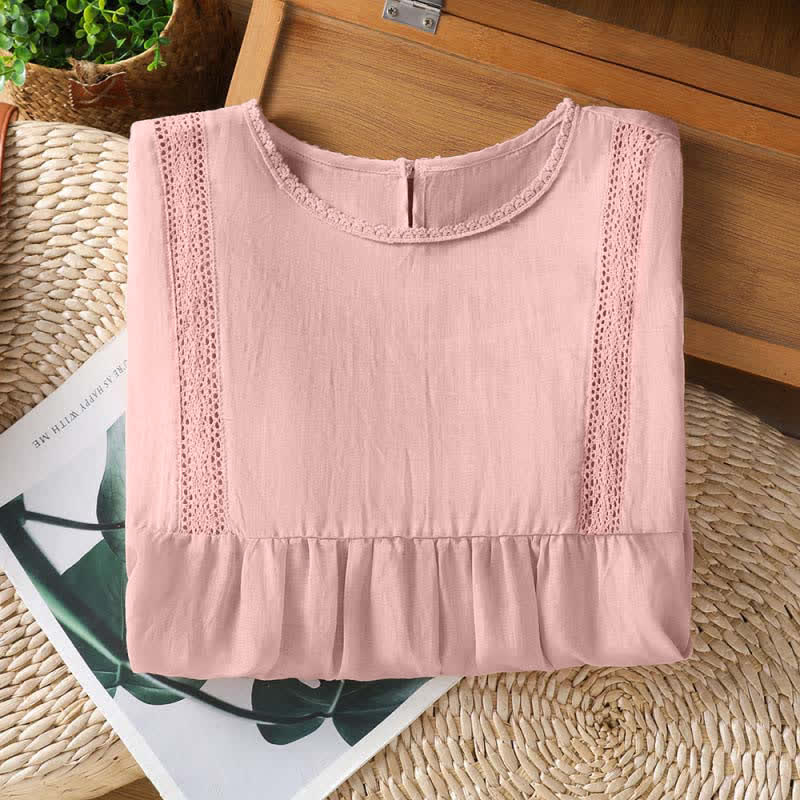 Buddha Stones T-shirt da donna a maniche corte, elegante e casual, con scollo rotondo e bordo in pizzo, ideale per l'estate. - image 2