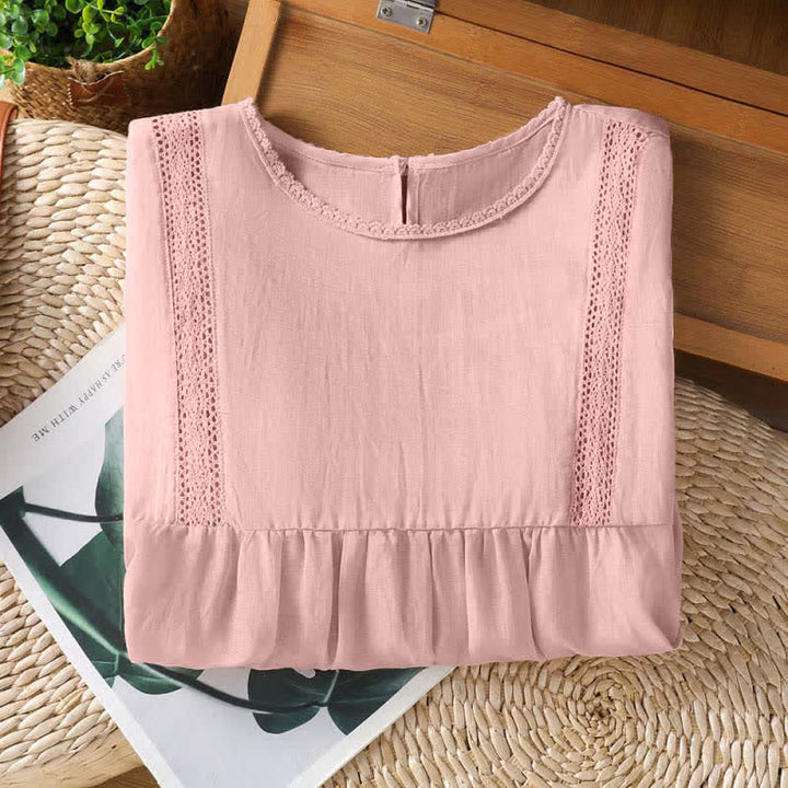 Buddha Stones T-shirt da donna a maniche corte, elegante e casual, con scollo rotondo e bordo in pizzo, ideale per l'estate. - image 2
