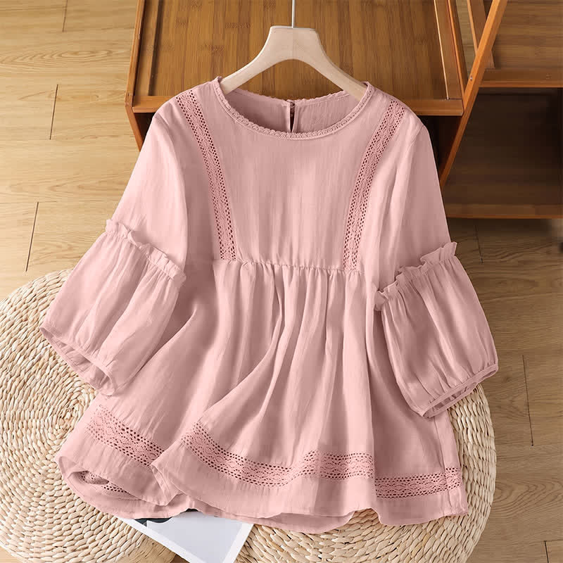 Buddha Stones T-shirt da donna a maniche corte, elegante e casual, con scollo rotondo e bordo in pizzo, ideale per l'estate. - Rosa chiaro - US8-10, UK/AU12-14, EU40-42 (2XL) - image 0