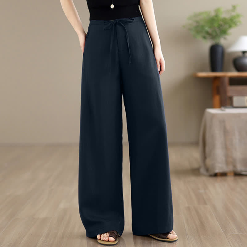 Buddha Stones Pantaloni lunghi da donna a gamba dritta, tinta unita, con coulisse e cerniera, stile minimalista, per primavera/estate. Con tasche. - Blu mezzanotte - US12, UK/AU16, EU44 (2XL) - image 0