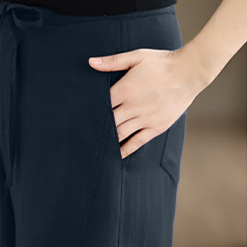 Buddha Stones Pantaloni lunghi da donna a gamba dritta, tinta unita, con coulisse e cerniera, stile minimalista, per primavera/estate. Con tasche. - image 8