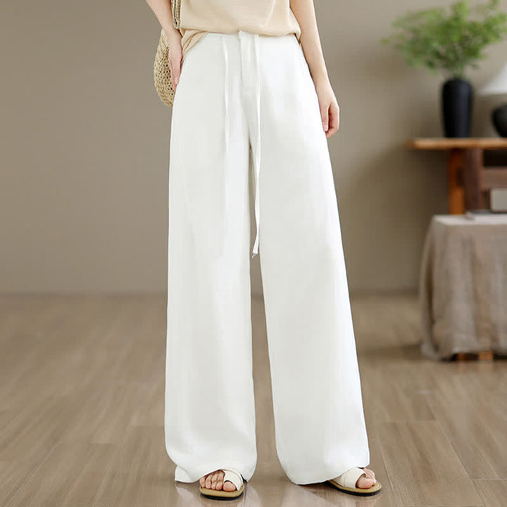 Buddha Stones Pantaloni lunghi da donna a gamba dritta, tinta unita, con coulisse e cerniera, stile minimalista, per primavera/estate. Con tasche. - Bianco - US12, UK/AU16, EU44 (2XL) - image 10