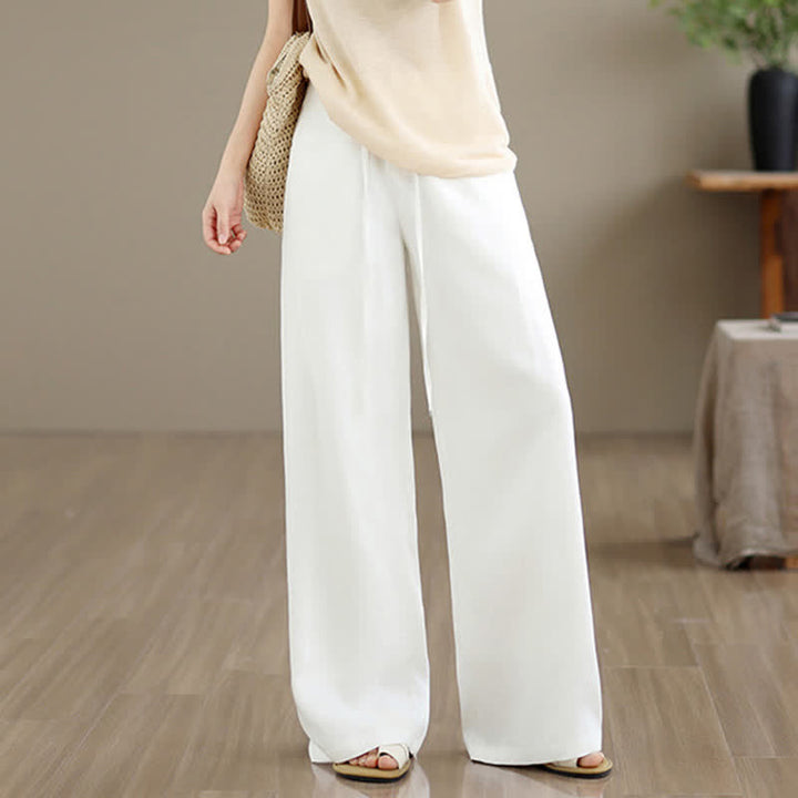 Buddha Stones Pantaloni lunghi da donna a gamba dritta, tinta unita, con coulisse e cerniera, stile minimalista, per primavera/estate. Con tasche. - image 12