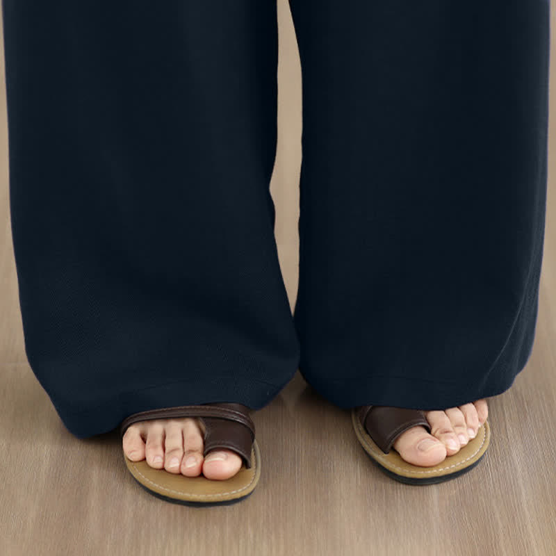 Buddha Stones Pantaloni lunghi da donna a gamba dritta, tinta unita, con coulisse e cerniera, stile minimalista, per primavera/estate. Con tasche. - image 9
