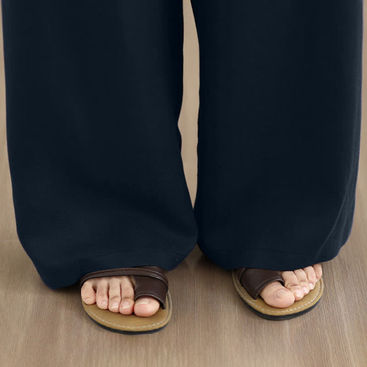 Buddha Stones Pantaloni lunghi da donna a gamba dritta, tinta unita, con coulisse e cerniera, stile minimalista, per primavera/estate. Con tasche. - image 9