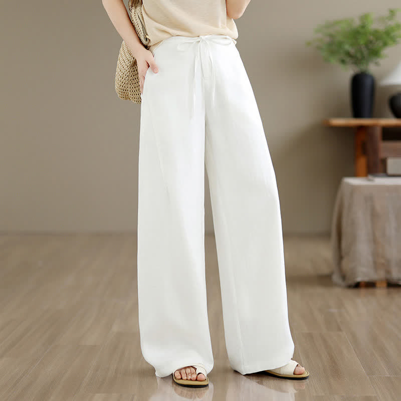 Buddha Stones Pantaloni lunghi da donna a gamba dritta, tinta unita, con coulisse e cerniera, stile minimalista, per primavera/estate. Con tasche. - image 11