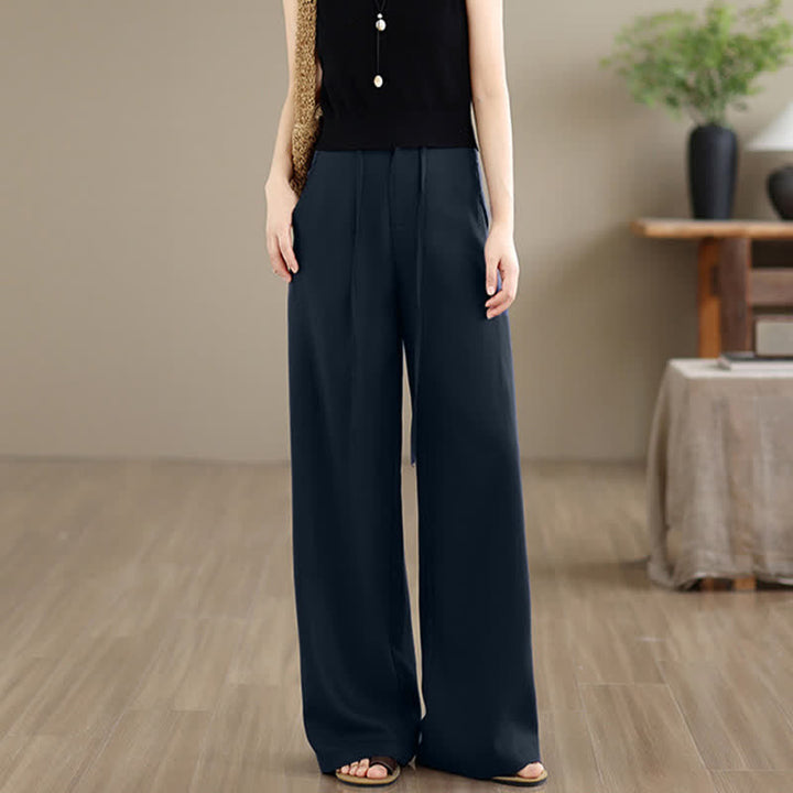 Buddha Stones Pantaloni lunghi da donna a gamba dritta, tinta unita, con coulisse e cerniera, stile minimalista, per primavera/estate. Con tasche. - image 3