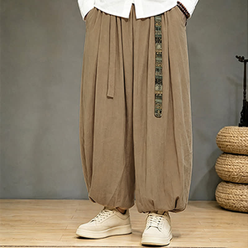 Buddha Stones Pantaloni alla caviglia da uomo in stile cinese, tinta unita, per primavera/estate, modello harem con tasca. - Tan - US/UK/AU46, EU56 (5XL) - image 5