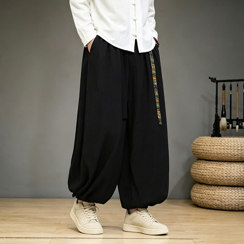 Buddha Stones Pantaloni alla caviglia da uomo in stile cinese, tinta unita, per primavera/estate, modello harem con tasca. - image 4