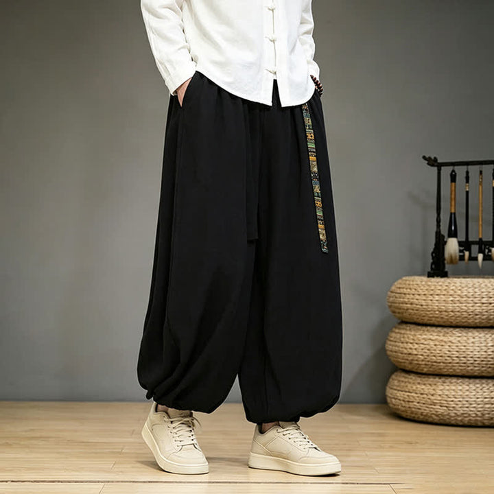 Buddha Stones Pantaloni alla caviglia da uomo in stile cinese, tinta unita, per primavera/estate, modello harem con tasca. - image 4
