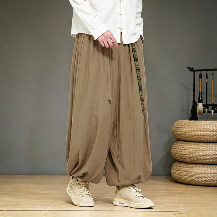 Buddha Stones Pantaloni alla caviglia da uomo in stile cinese, tinta unita, per primavera/estate, modello harem con tasca. - image 10