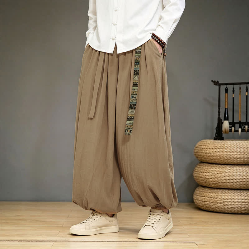 Buddha Stones Pantaloni alla caviglia da uomo in stile cinese, tinta unita, per primavera/estate, modello harem con tasca. - image 6