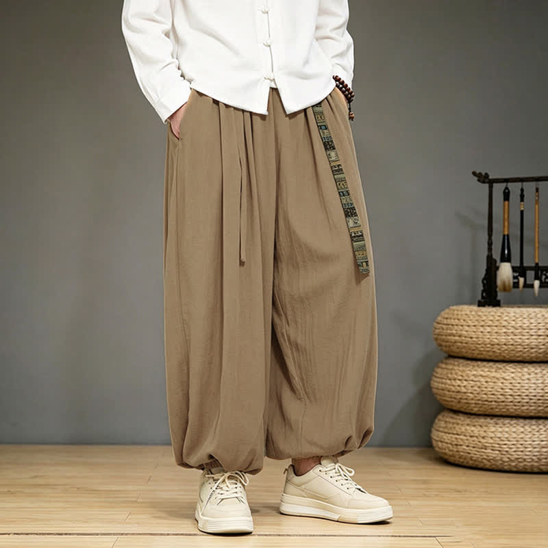 Buddha Stones Pantaloni alla caviglia da uomo in stile cinese, tinta unita, per primavera/estate, modello harem con tasca. - image 9