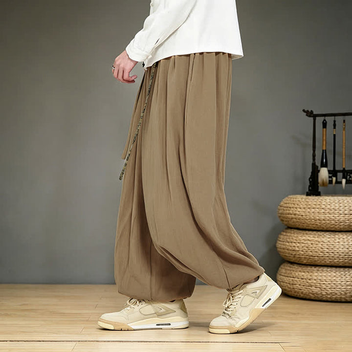 Buddha Stones Pantaloni alla caviglia da uomo in stile cinese, tinta unita, per primavera/estate, modello harem con tasca. - image 8