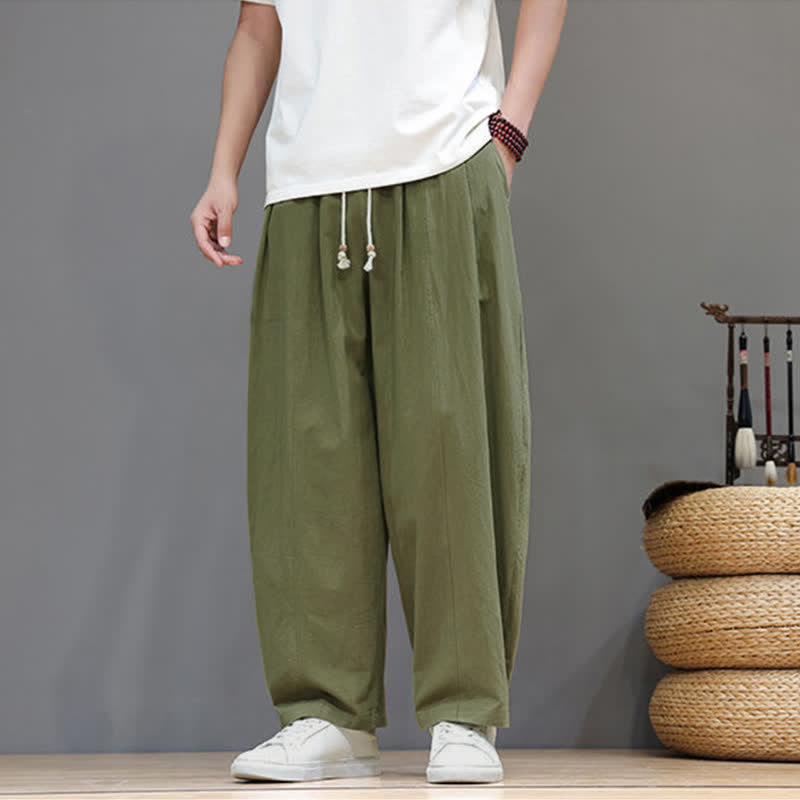 Buddha Stones Pantaloni da uomo a gamba dritta, minimalisti, con coulisse, tinta unita, per primavera/estate, casual ed eleganti, con tasca. - Verde oliva - US/UK/AU48, EU58 (6XL) - image 0