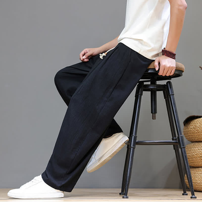 Buddha Stones Pantaloni da uomo a gamba dritta, minimalisti, con coulisse, tinta unita, per primavera/estate, casual ed eleganti, con tasca. - image 14