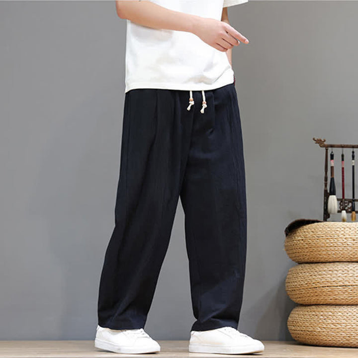 Buddha Stones Pantaloni da uomo a gamba dritta, minimalisti, con coulisse, tinta unita, per primavera/estate, casual ed eleganti, con tasca. - image 12