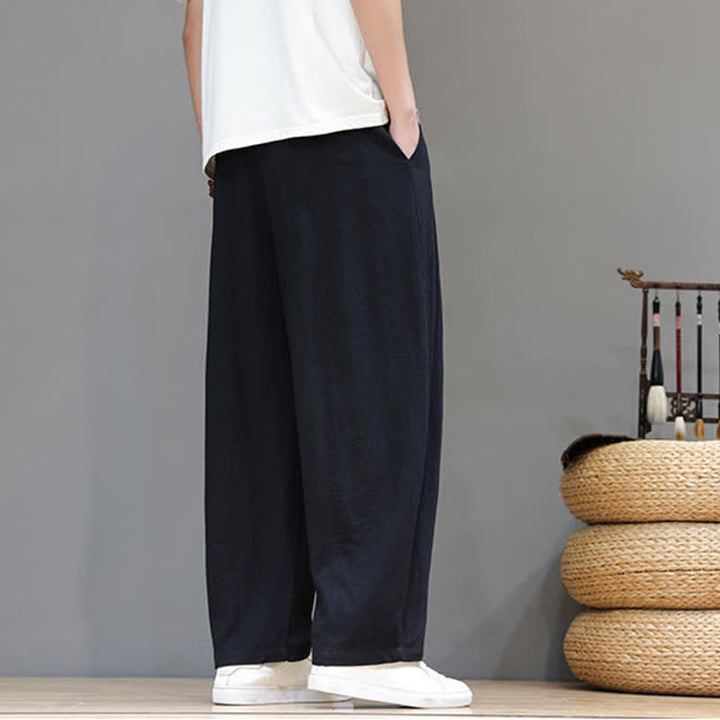 Buddha Stones Pantaloni da uomo a gamba dritta, minimalisti, con coulisse, tinta unita, per primavera/estate, casual ed eleganti, con tasca. - image 13