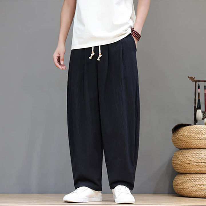 Buddha Stones Pantaloni da uomo a gamba dritta, minimalisti, con coulisse, tinta unita, per primavera/estate, casual ed eleganti, con tasca. - Nero - US/UK/AU48, EU58 (6XL) - image 8