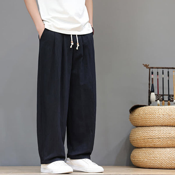 Buddha Stones Pantaloni da uomo a gamba dritta, minimalisti, con coulisse, tinta unita, per primavera/estate, casual ed eleganti, con tasca. - image 11