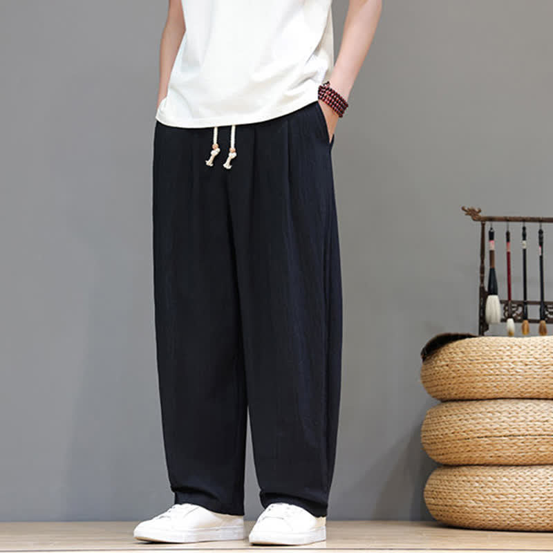 Buddha Stones Pantaloni da uomo a gamba dritta, minimalisti, con coulisse, tinta unita, per primavera/estate, casual ed eleganti, con tasca. - image 9