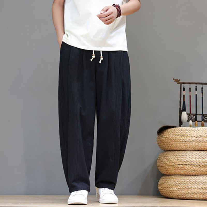 Buddha Stones Pantaloni da uomo a gamba dritta, minimalisti, con coulisse, tinta unita, per primavera/estate, casual ed eleganti, con tasca. - image 10