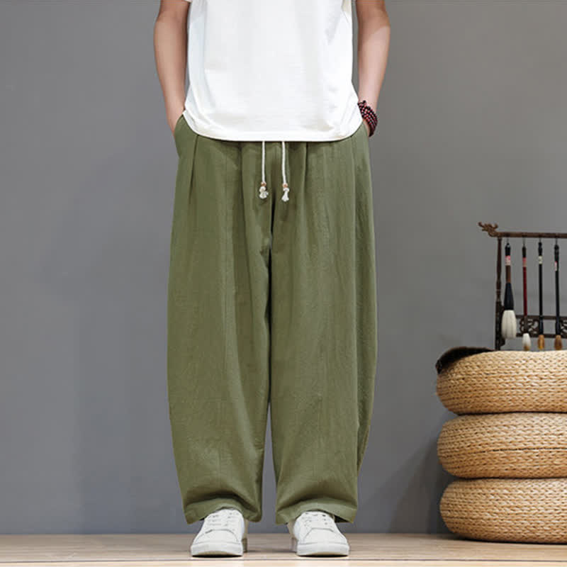 Buddha Stones Pantaloni da uomo a gamba dritta, minimalisti, con coulisse, tinta unita, per primavera/estate, casual ed eleganti, con tasca. - image 3