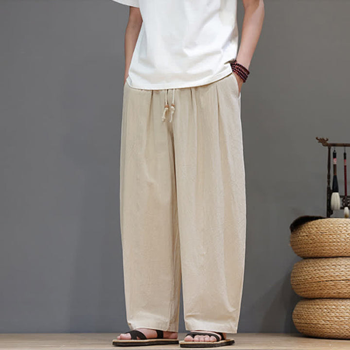 Buddha Stones Pantaloni da uomo a gamba dritta, minimalisti, con coulisse, tinta unita, per primavera/estate, casual ed eleganti, con tasca. - image 16