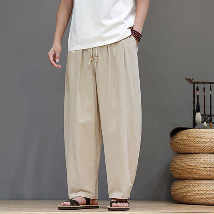 Buddha Stones Pantaloni da uomo a gamba dritta, minimalisti, con coulisse, tinta unita, per primavera/estate, casual ed eleganti, con tasca. - Beige - US/UK/AU48, EU58 (6XL) - image 15