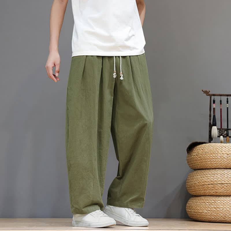 Buddha Stones Pantaloni da uomo a gamba dritta, minimalisti, con coulisse, tinta unita, per primavera/estate, casual ed eleganti, con tasca. - image 4