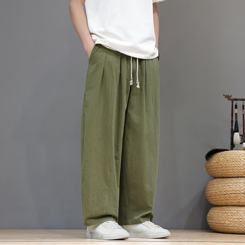 Buddha Stones Pantaloni da uomo a gamba dritta, minimalisti, con coulisse, tinta unita, per primavera/estate, casual ed eleganti, con tasca. - image 5