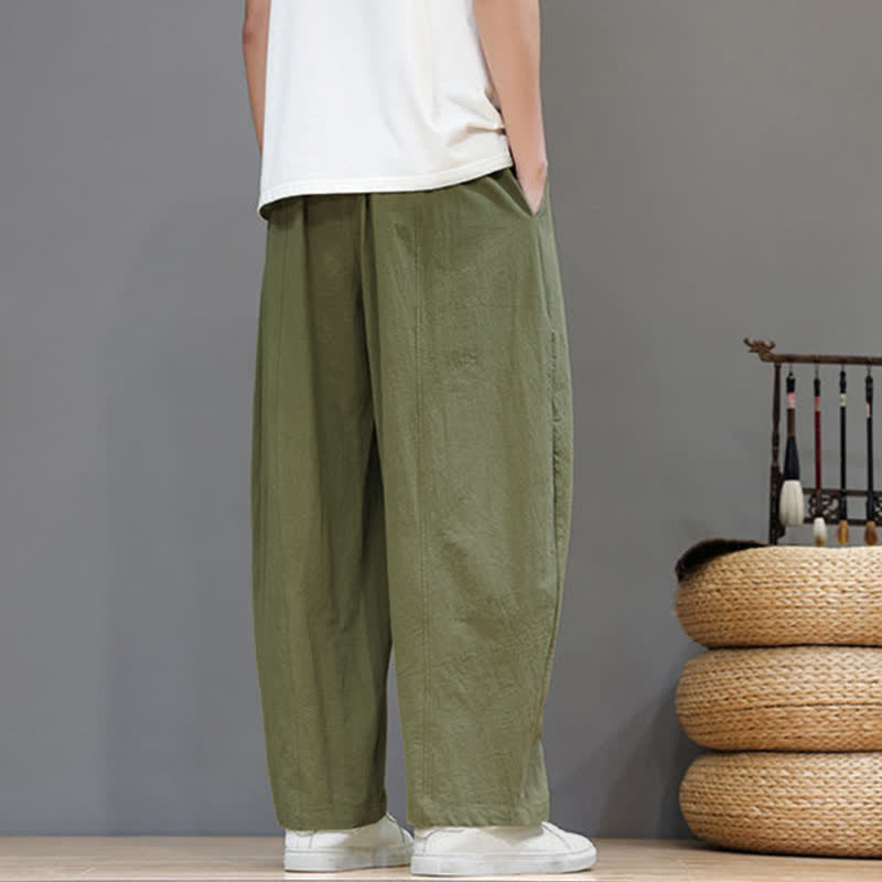 Buddha Stones Pantaloni da uomo a gamba dritta, minimalisti, con coulisse, tinta unita, per primavera/estate, casual ed eleganti, con tasca. - image 6