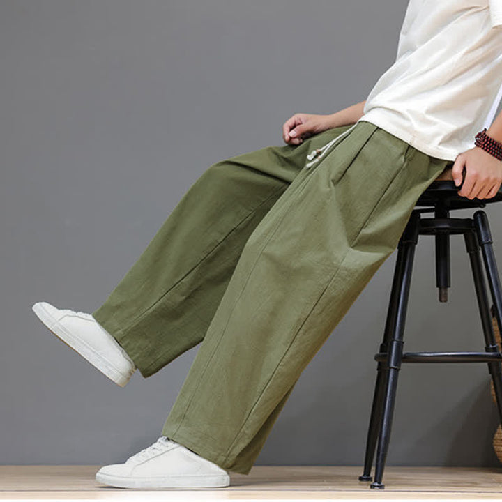 Buddha Stones Pantaloni da uomo a gamba dritta, minimalisti, con coulisse, tinta unita, per primavera/estate, casual ed eleganti, con tasca. - image 7