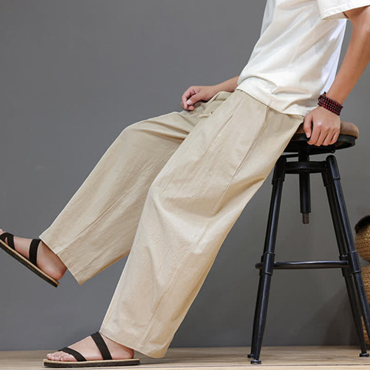Buddha Stones Pantaloni da uomo a gamba dritta, minimalisti, con coulisse, tinta unita, per primavera/estate, casual ed eleganti, con tasca. - image 22