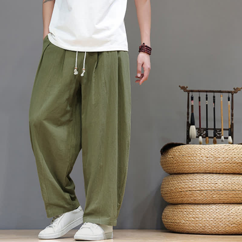 Buddha Stones Pantaloni da uomo a gamba dritta, minimalisti, con coulisse, tinta unita, per primavera/estate, casual ed eleganti, con tasca. - image 2