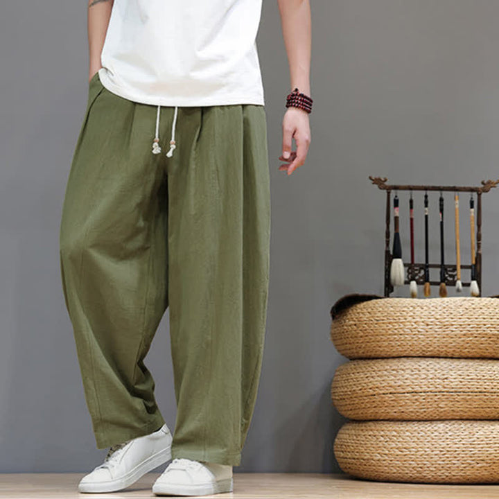 Buddha Stones Pantaloni da uomo a gamba dritta, minimalisti, con coulisse, tinta unita, per primavera/estate, casual ed eleganti, con tasca. - image 2