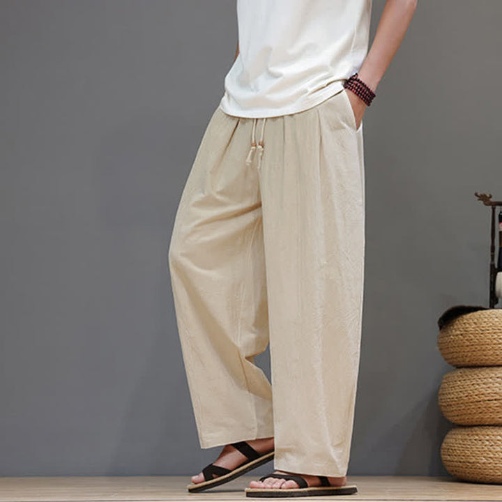 Buddha Stones Pantaloni da uomo a gamba dritta, minimalisti, con coulisse, tinta unita, per primavera/estate, casual ed eleganti, con tasca. - image 18