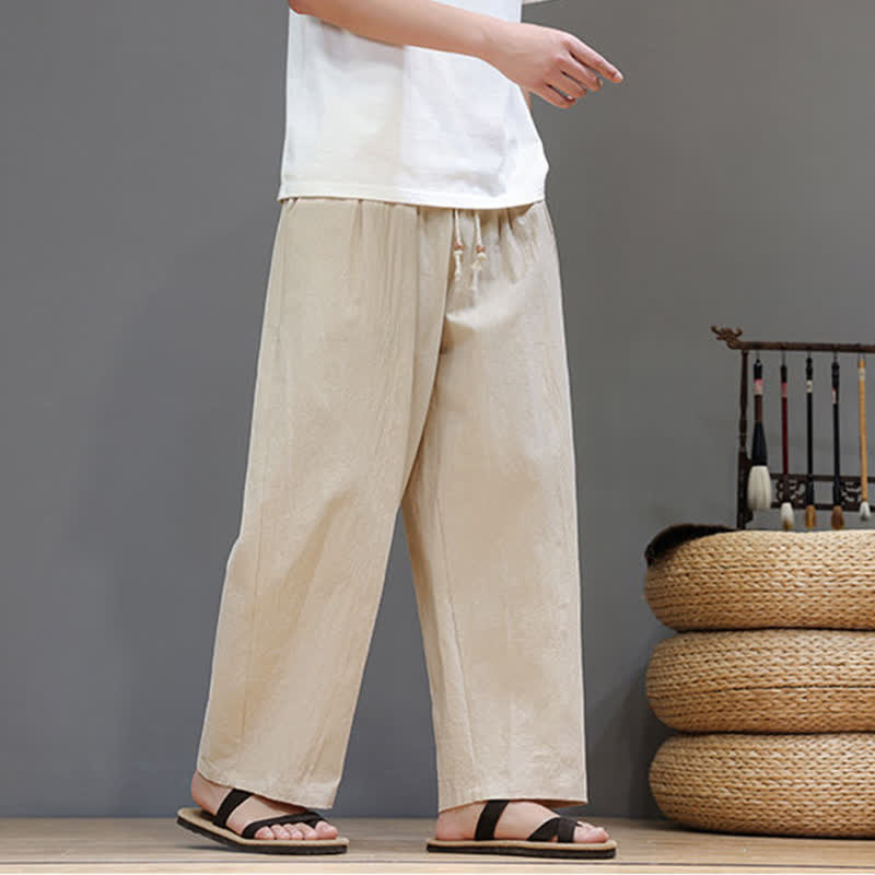Buddha Stones Pantaloni da uomo a gamba dritta, minimalisti, con coulisse, tinta unita, per primavera/estate, casual ed eleganti, con tasca. - image 20