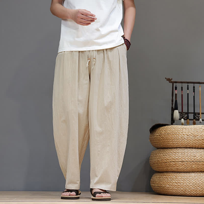 Buddha Stones Pantaloni da uomo a gamba dritta, minimalisti, con coulisse, tinta unita, per primavera/estate, casual ed eleganti, con tasca. - image 17