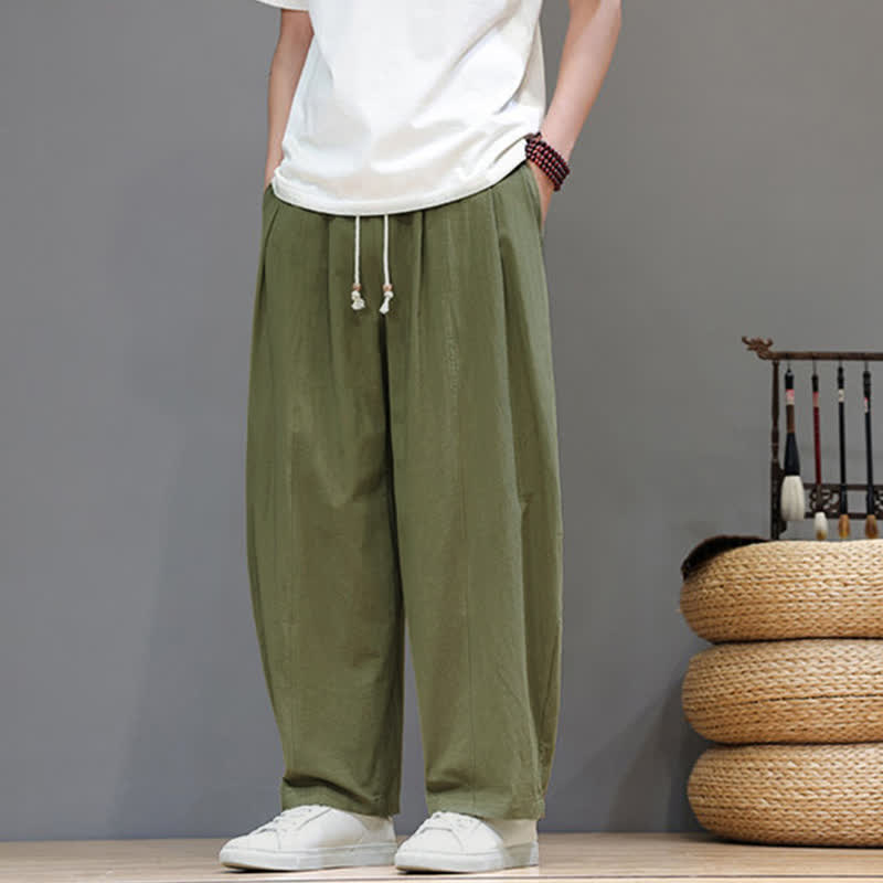 Buddha Stones Pantaloni da uomo a gamba dritta, minimalisti, con coulisse, tinta unita, per primavera/estate, casual ed eleganti, con tasca. - image 1