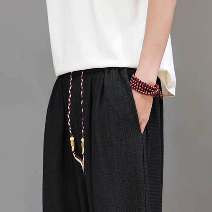 Buddha Stones Pantaloni corti da uomo stile boho casual primavera autunno con coulisse, modello harem con tasca - image 25