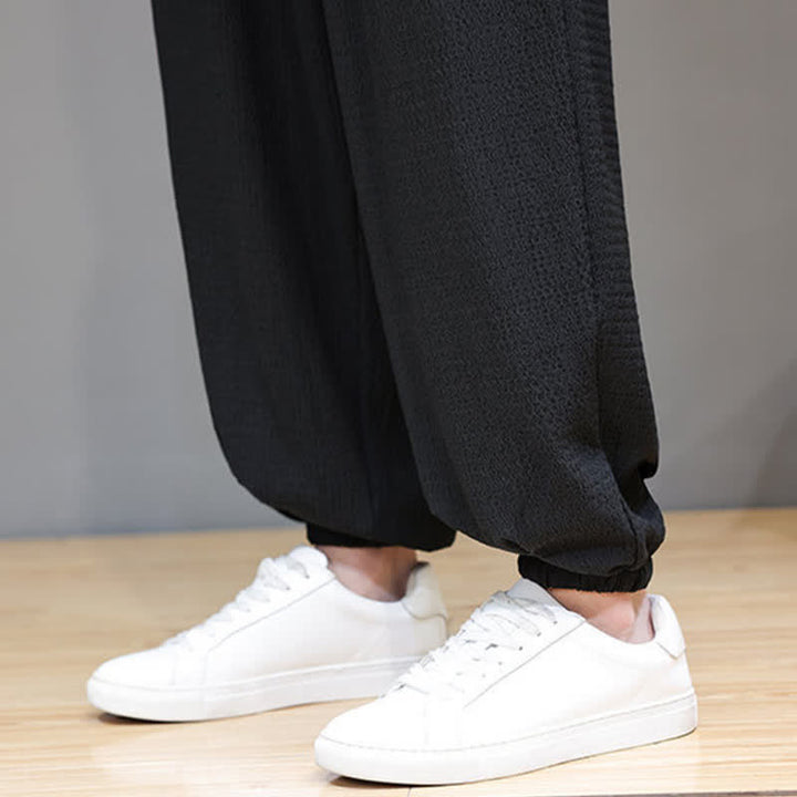 Buddha Stones Pantaloni corti da uomo stile boho casual primavera autunno con coulisse, modello harem con tasca - image 26