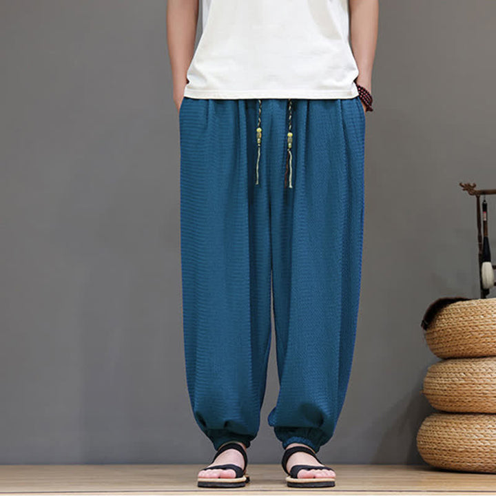 Buddha Stones Pantaloni corti da uomo stile boho casual primavera autunno con coulisse, modello harem con tasca - image 11