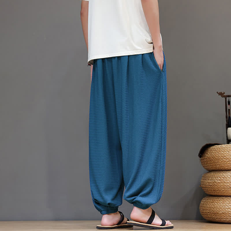 Buddha Stones Pantaloni corti da uomo stile boho casual primavera autunno con coulisse, modello harem con tasca - image 13