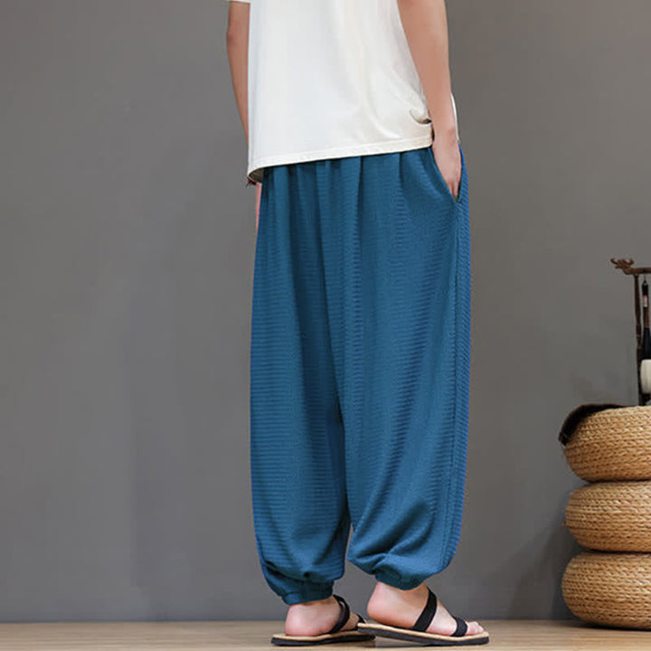 Buddha Stones Pantaloni corti da uomo stile boho casual primavera autunno con coulisse, modello harem con tasca - image 13