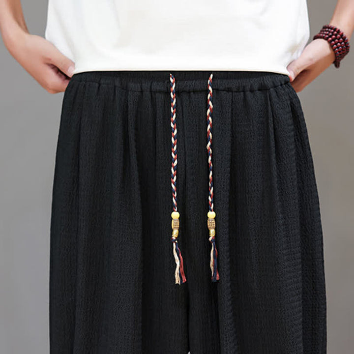 Buddha Stones Pantaloni corti da uomo stile boho casual primavera autunno con coulisse, modello harem con tasca - image 24