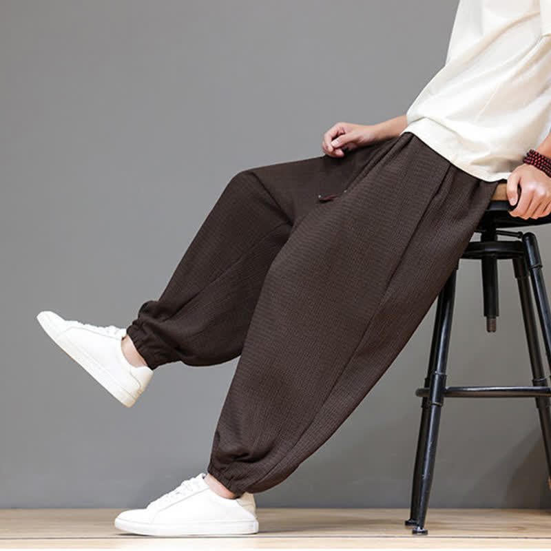 Buddha Stones Pantaloni corti da uomo stile boho casual primavera autunno con coulisse, modello harem con tasca - image 7