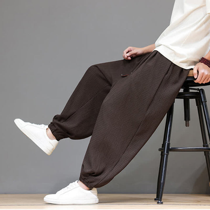 Buddha Stones Pantaloni corti da uomo stile boho casual primavera autunno con coulisse, modello harem con tasca - image 7