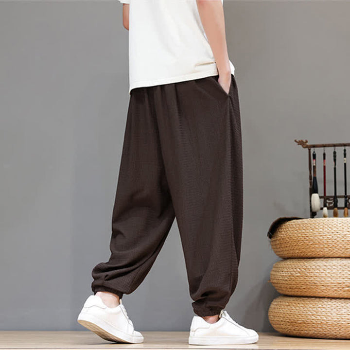 Buddha Stones Pantaloni corti da uomo stile boho casual primavera autunno con coulisse, modello harem con tasca - image 6