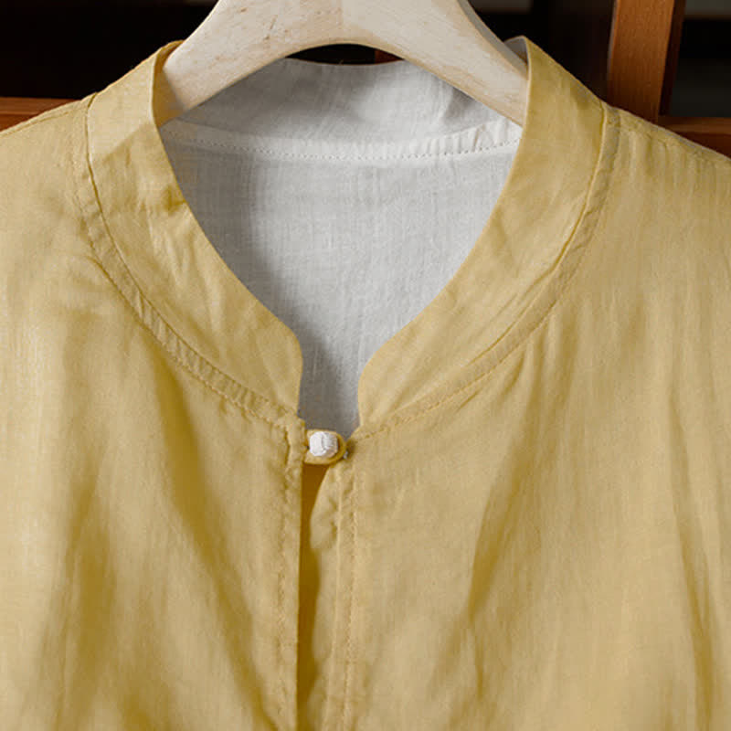 Buddha Stones Camicia da donna a maniche lunghe, stile Tang, casual, con scollo rotondo, tinta unita e reversibile, con tasca, ideale per primavera/autunno. - image 3